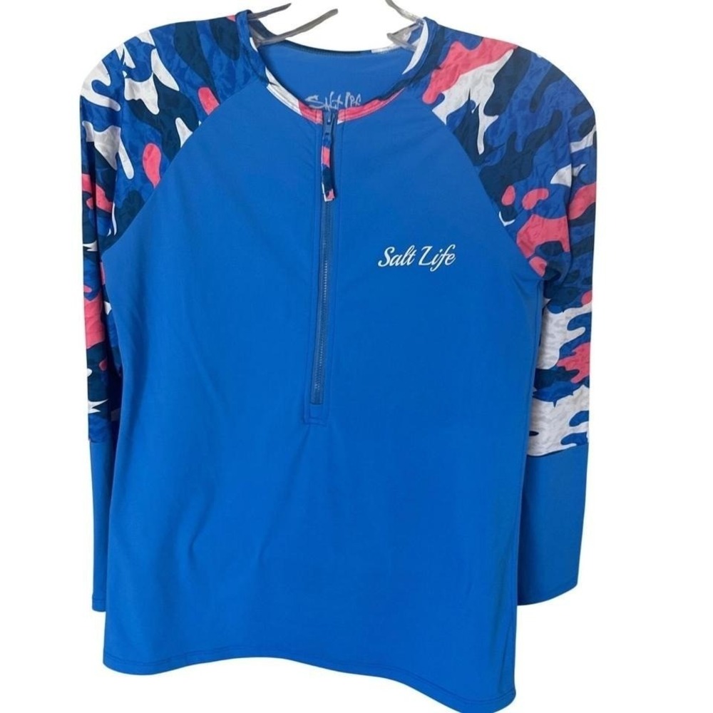 Salt Life‎ SLX long-sleeve rash guard blue body camouflage pattern sleeves S